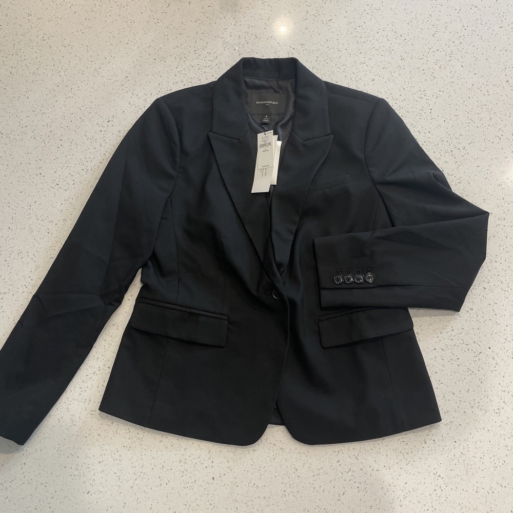 NWT Banana Republic Factory‎ Store Women Black One Button  Blazer 4 Petites